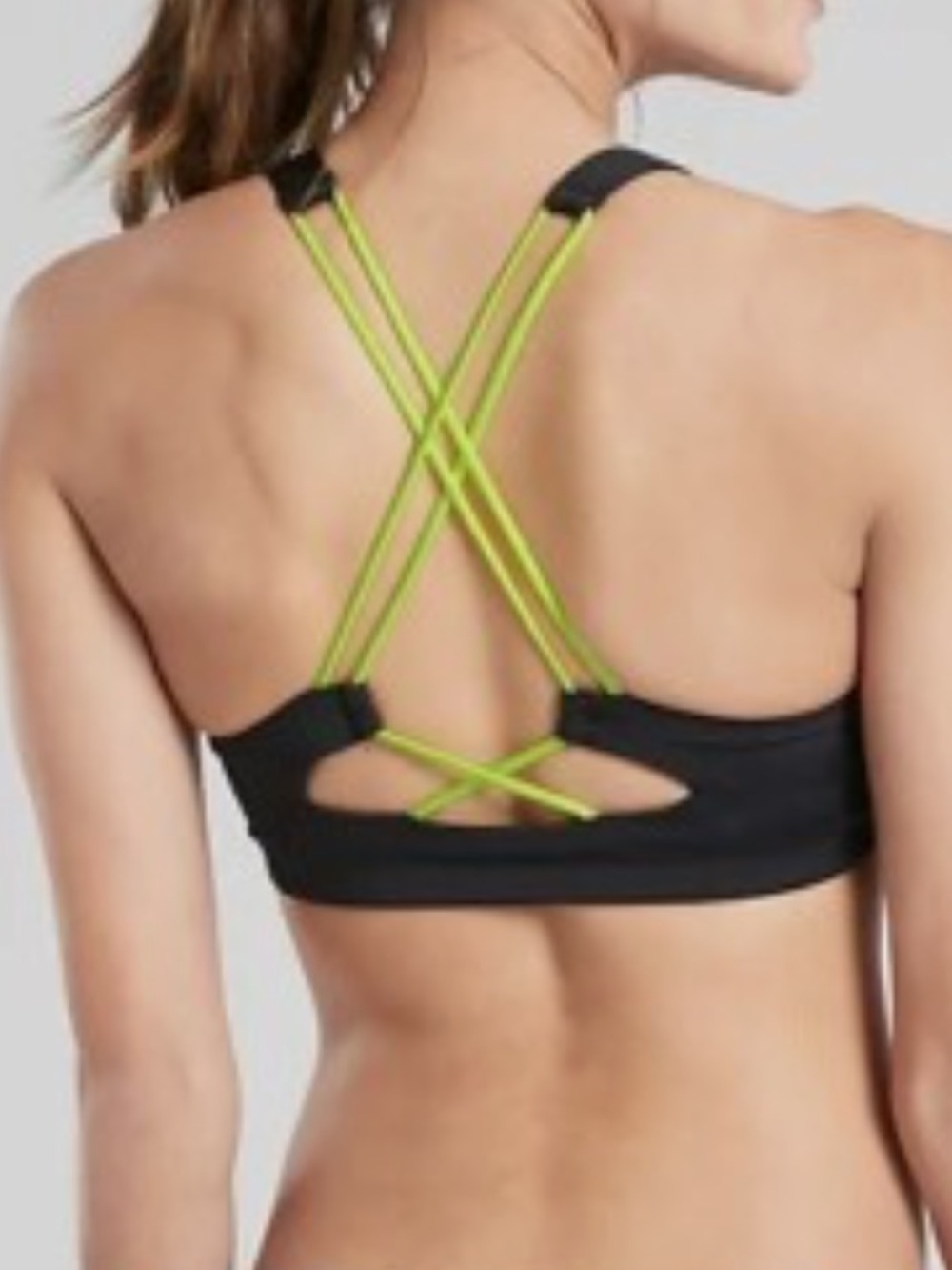 Athleta Camo Bikini Top with Lime Crisscross Straps